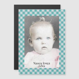 Convite Magnético Sua Foto: Gingham Verifica Padrão De Teal/Branco
