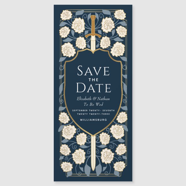 Convite Magnético Sword & Shield Medieval Fantasy Salve a Data (Frente)