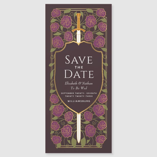 Convite Magnético Sword & Shield Medieval Fantasy Salve a Data (Frente)