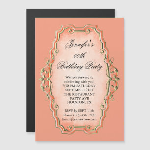 Convite Magnético Tangerine Quadro Antigo & Diamantes Aniversário