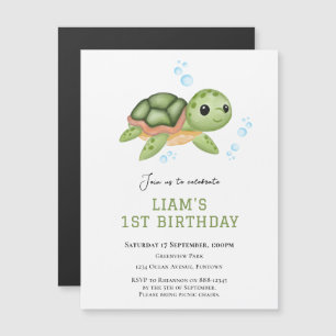 Convite Magnético Tartaruga Magnética Sob o mar primeiro aniversário