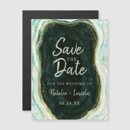 Convite Magnético Teal Green & Dourado Agate Weding the Date (Salve