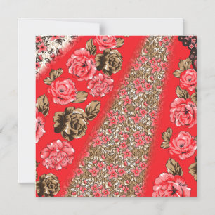 Convite Magnético Tecido vermelho vibrante com intrincado floral e
