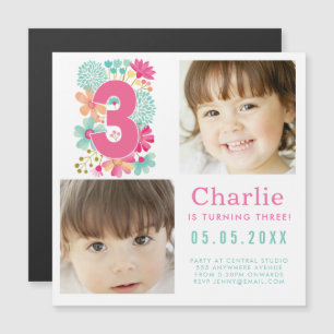 Convite Magnético Terceiro Terceiro Aniversário de 3 anos FOTO da Fe