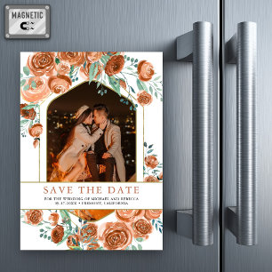 Convite Magnético Terracotta Floral Wedding Foto Salvar Data