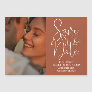 Convite Magnético Terracotta Foto Elegante Casamento Save The Date