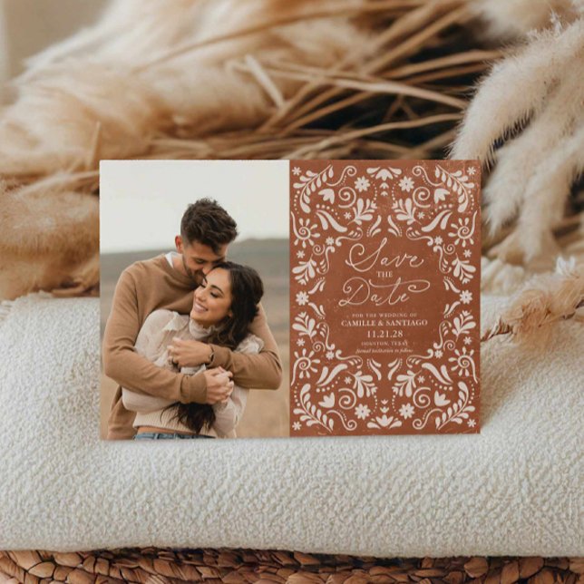 Convite Magnético Terracotta Papel Picado Foto Salvar Data (Criador carregado)