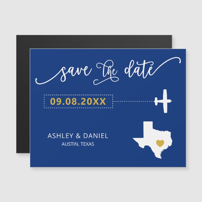 Convite Magnético Texas Wedding Save the Date Card, Map (Frente/Verso)