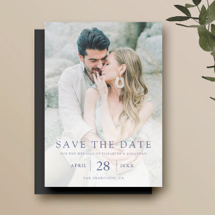 Convite Magnético Texto Azul Elegante Simples Salvar a Data Foto