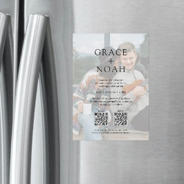 Convite Magnético Texto Clássico Simples 2 Foto QR RSVP Casamento