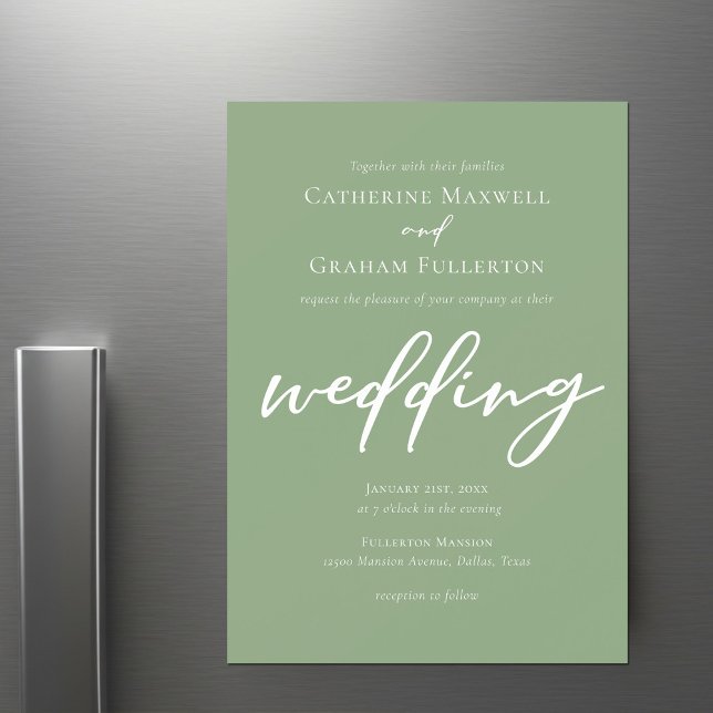 Convite Magnético Típica Verde Sage Simples Casamento Exterior (Criador carregado)