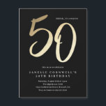 Convite Magnético Tipo Dourado Mínimo Moderno 50º Aniversário<br><div class="desc">O moderno minimalista 50º convite de aniversário apresenta o script manuscrito 50 de na moda faux gold foil number e os detalhes do seu partido em serif clássico na cor preta de fundo, simples e elegante, convite para adultos para macho e marco de surpresa do excelente para homens e mulheres....</div>