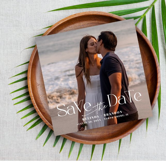 Convite Magnético Tipografia Moderna de Fotografia de Casamento  (Criador carregado)