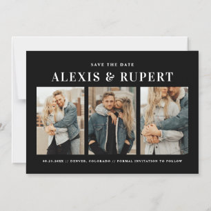 Convite Magnético Tipografia Negra Três Foto Salva Data