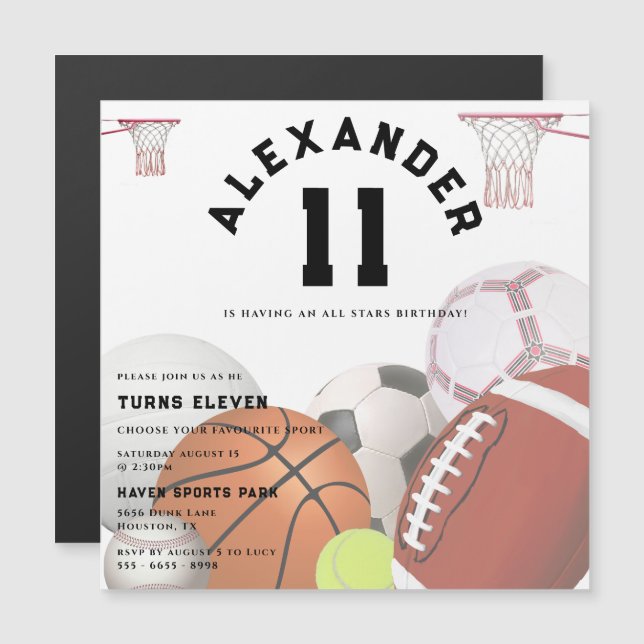 Convite Magnético Todos os Aniversários de criança de Estrelas (Frente/Verso)