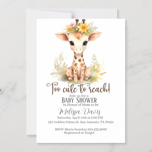 Convite Magnético Too Cute to Reach Giraffe Baby Shower Invitation (Frente)
