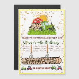 Convite Magnético Trator verde | Meninos com Festa de aniversário