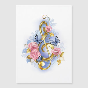 Convite Magnético Treble clef with Pink Roses