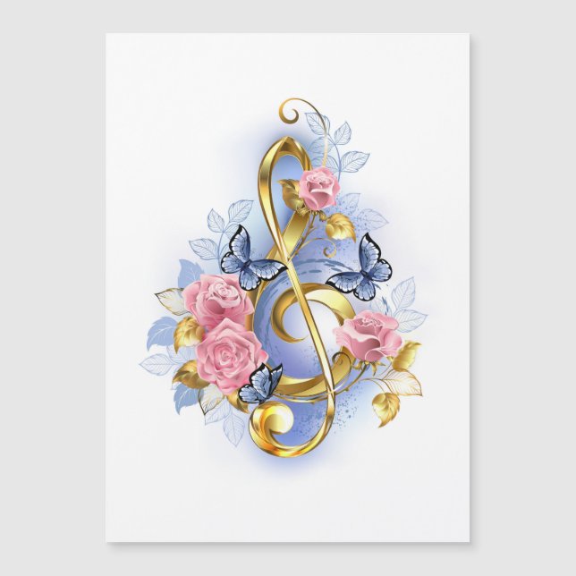 Convite Magnético Treble clef with Pink Roses (Frente)