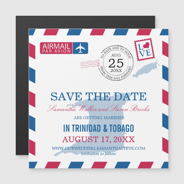 Convite Magnético Trinidad Tobago Airmail Salve a data (Frente/Verso)