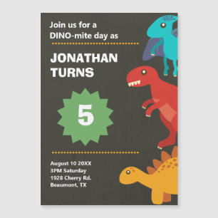 Convite Magnético Trocadilho de festa de aniversário dinossauro 