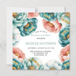Convite Magnético Turquesa e Rosa de Pêssego Brunch e Bubble