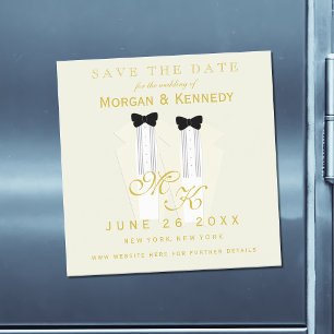 Convite Magnético Tuxedo Wedding Save the Date Announing (Guardar o 