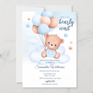 Convite Magnético Urso de Pelúcia Menino Chuvinha Chá de Bebê Person