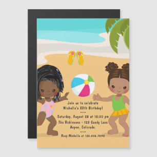 Convite Magnético Verão de Menina Negra Festa de Aniversário na Prai