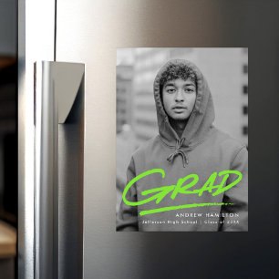 Convite Magnético Verde Limão  Anúncio De Graduação De Fotos Tra