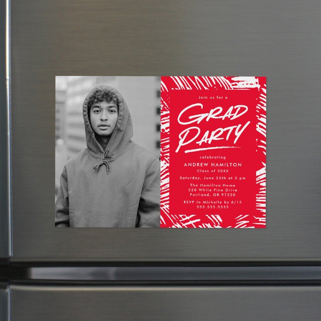 Convite Magnético Vermelho | Festa de formatura de fotos tracejadas (Criador carregado)