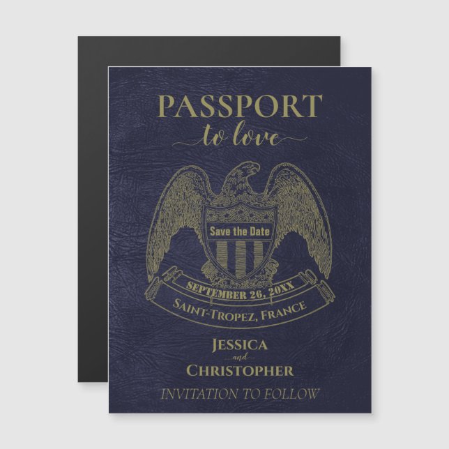 Convite Magnético Viagem Passport Destino Casamento Salve a Data (Frente/Verso)