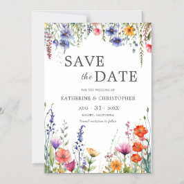 Convite Magnético Vibrant Wildflowers Elegant Wedding Save the Date