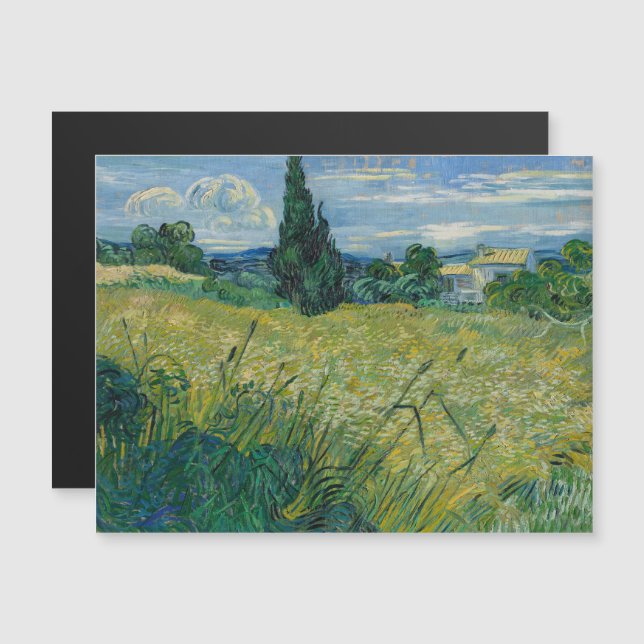 Convite Magnético Vincent Van Gogh, Campo de Trigo Verde com Cypress (Frente/Verso)