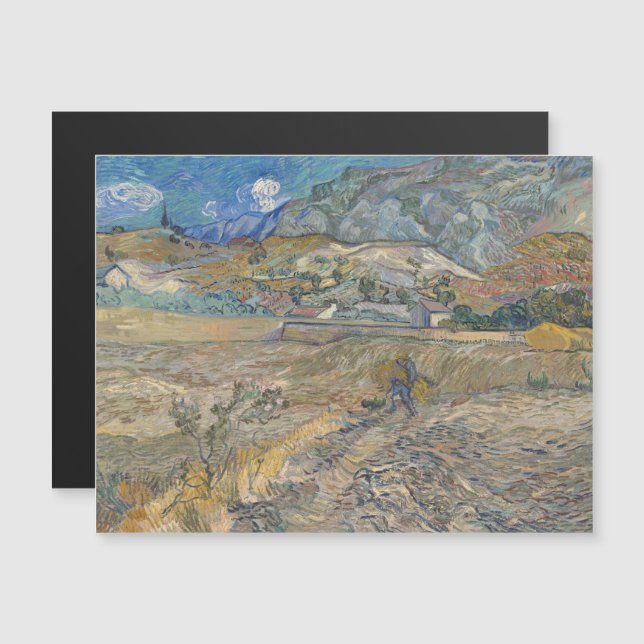 Convite Magnético Vincent Van Gogh, campo fechado com camponês (Frente/Verso)
