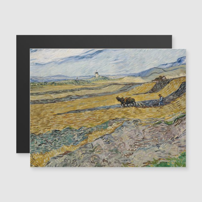 Convite Magnético Vincent Van Gogh, Campo fechado com Plowman (Frente/Verso)