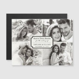 Convite Magnético Vintage Classic Bookplate Quatro Foto Salvar A Dat