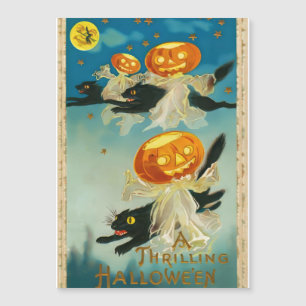 Convite Magnético Vintage Halloween Pumpkin Fantasmas e Gatos Negros