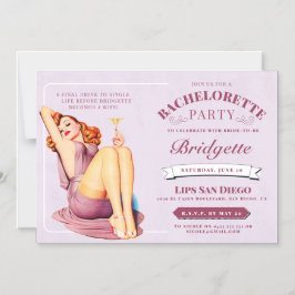Convite Magnético Vintage Retro Blush Martini Pin Up Bachelorette