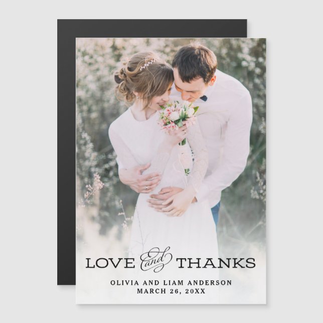 Convite Magnético Vista Simples| Foto De Casamento Obrigado (Frente/Verso)