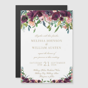 Convite Magnético Watercolor Burgundy Ivory Floral Wedding