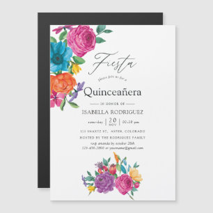 Convite Magnético Watercolor Floral Fiesta Quinceañera