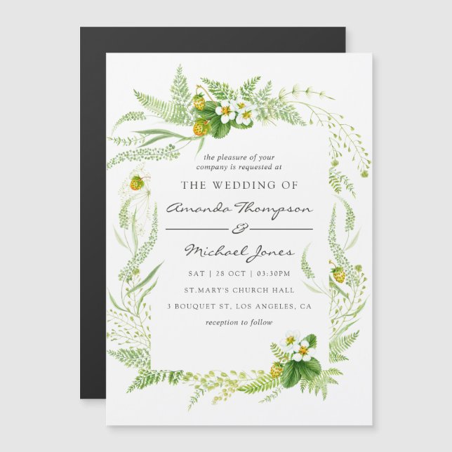 Convite Magnético Watercolor Greenery Wedding (Frente/Verso)