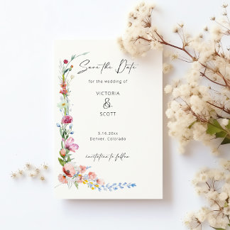 Convite Magnético Watercolor Wildflower Calligraphy Save the Date