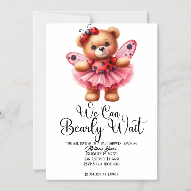 Convite Magnético We Can Bearly Wait Girl Baby Shower Invitation (Frente)