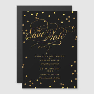 Convite Magnético Whimsical Dourado Confetti Casamento Salve A Data