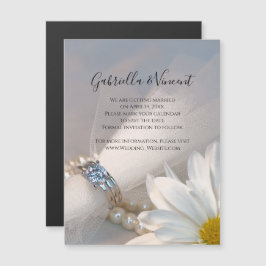 Convite Magnético White Daisy Elegance Wedding Salvar Data