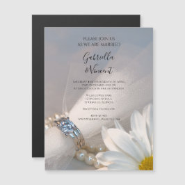 Convite Magnético White Daisy Elegance Weding Magnetic Invitation