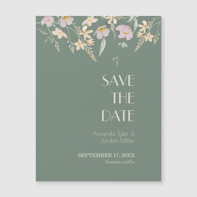 Convite Magnético Wildflower Sage Deco Weding the Date Magnet (Frente)