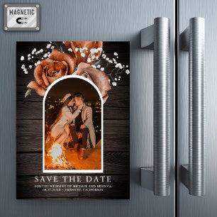 Convite Magnético Wood Terracotta Foto de Casamento Salvar Data